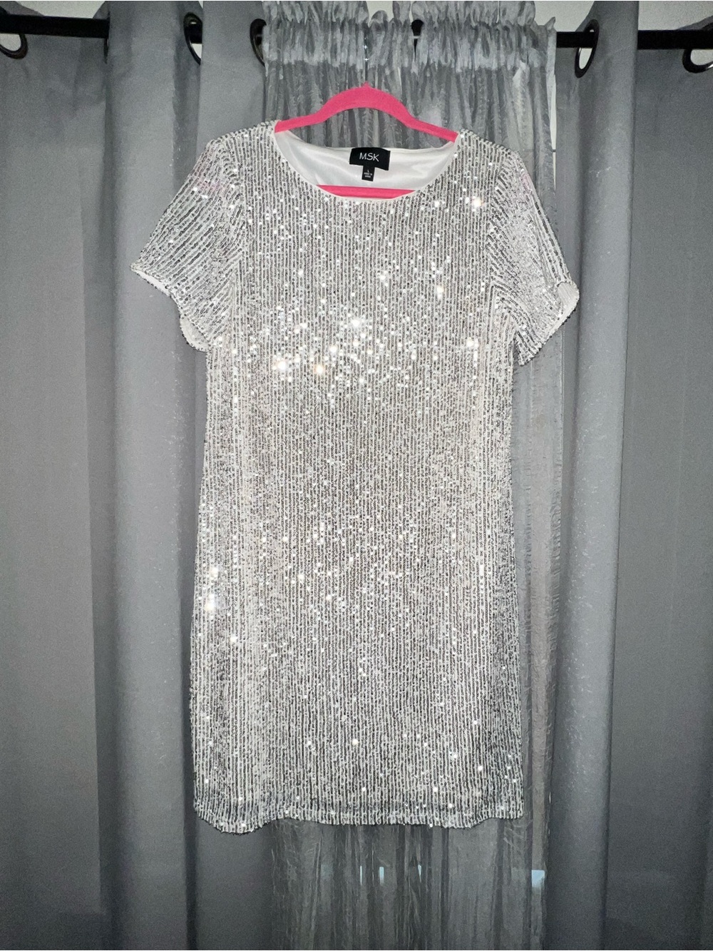 MSK Silver Sequin Short Sleeve Dress - Size L